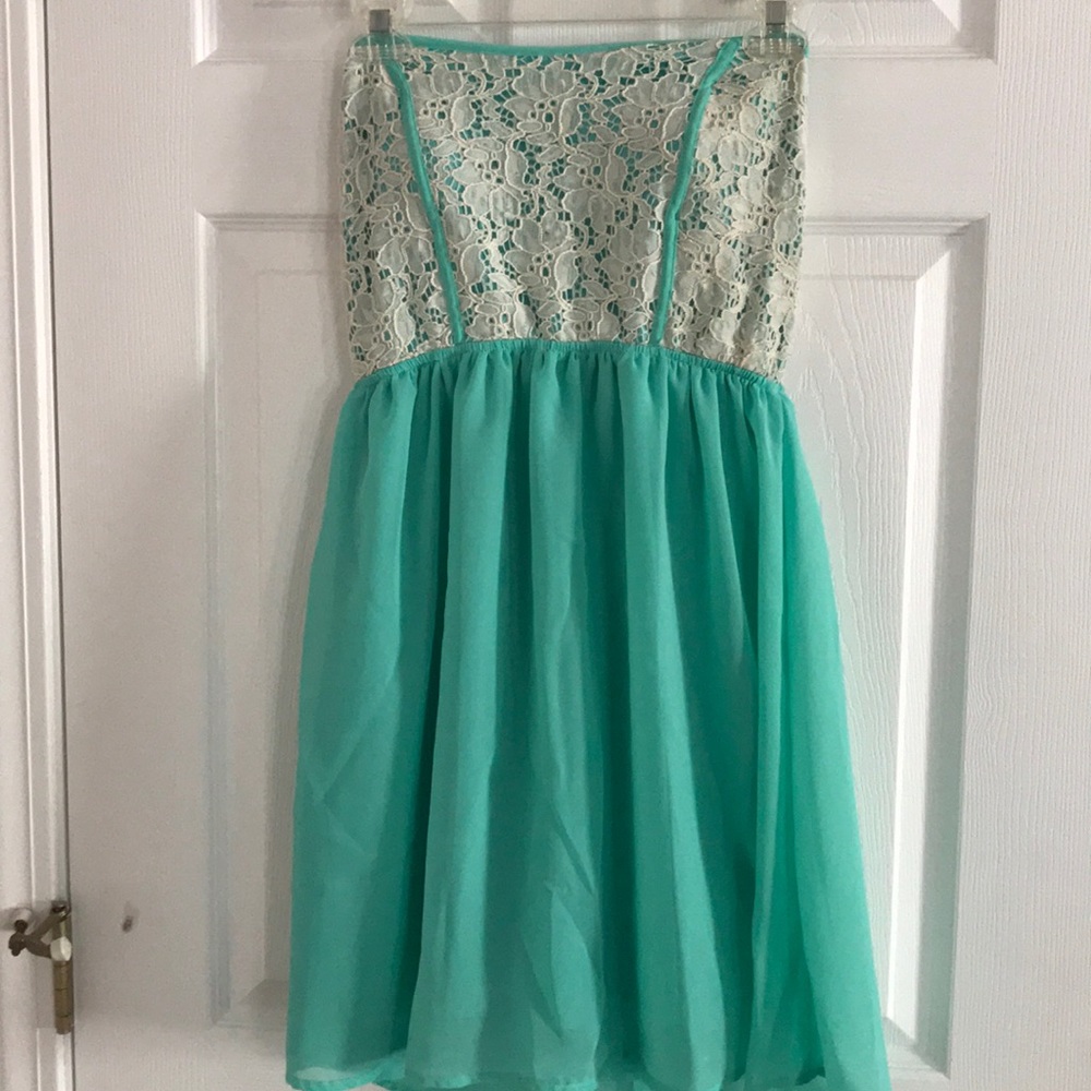 Aqua blue strapless dress